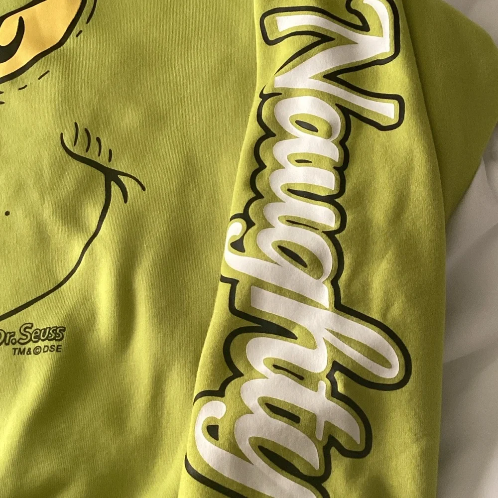 Dr. Seuss Lime Green Grinch Face Hoodie with Yellow Eyes